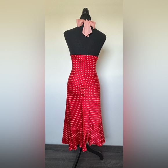 New Poleci Vintage Silk Women’s Slip On Neck Tie Red Polka Dot Dress Size 8 - Picture 9 of 16